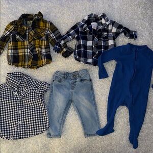 6/12m gap, George, Joe,old navy Baby Clothing Set with Plaid Shirts, Blue Onesie